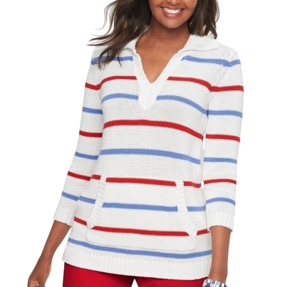 Talbots Johnny Collar Women’s Small Nautical Stripe Sweater Summer Cotton